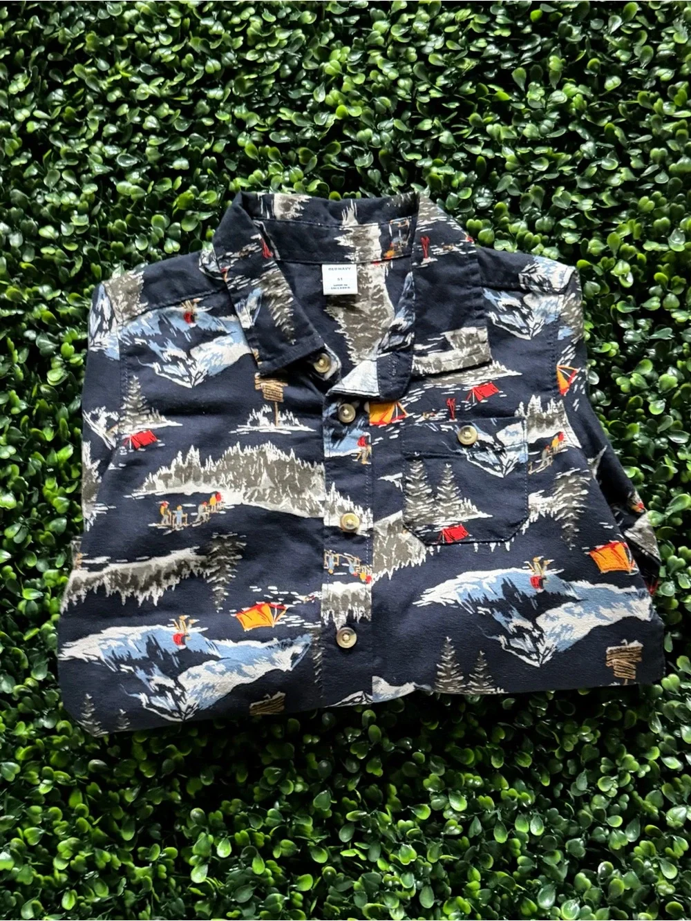 Old Navy Blue Scenic Camp Print Button-Down Shirt